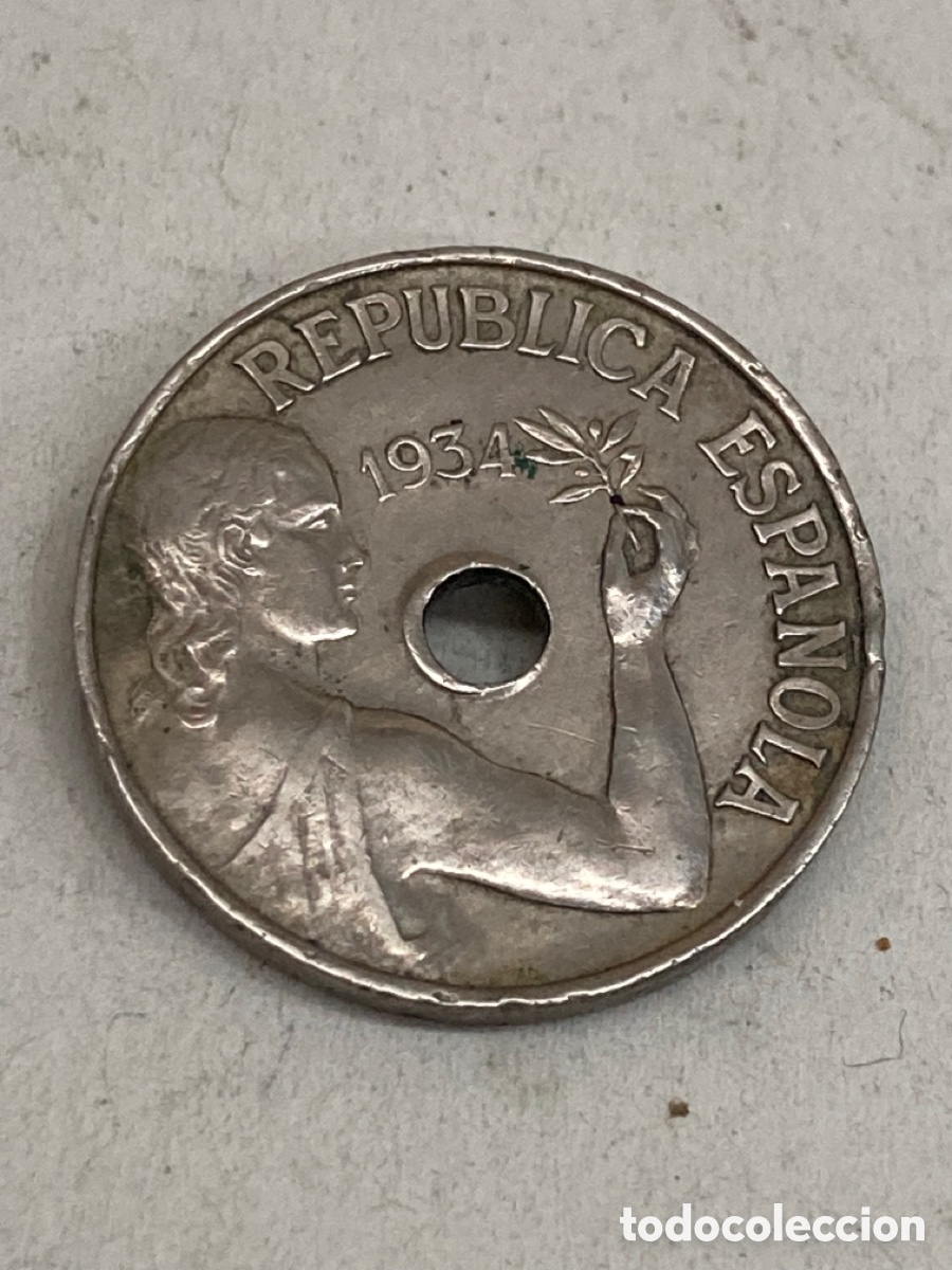 Monedas Rep&uacute;blica: Moneda 25 c&eacute;ntimos 1935 rep&uacute;blica X29 - Foto 1