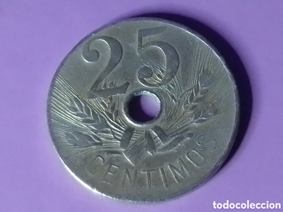 Monedas Rep&uacute;blica: 25 c&eacute;ntimos 1927 Espa&ntilde;a - Foto 2