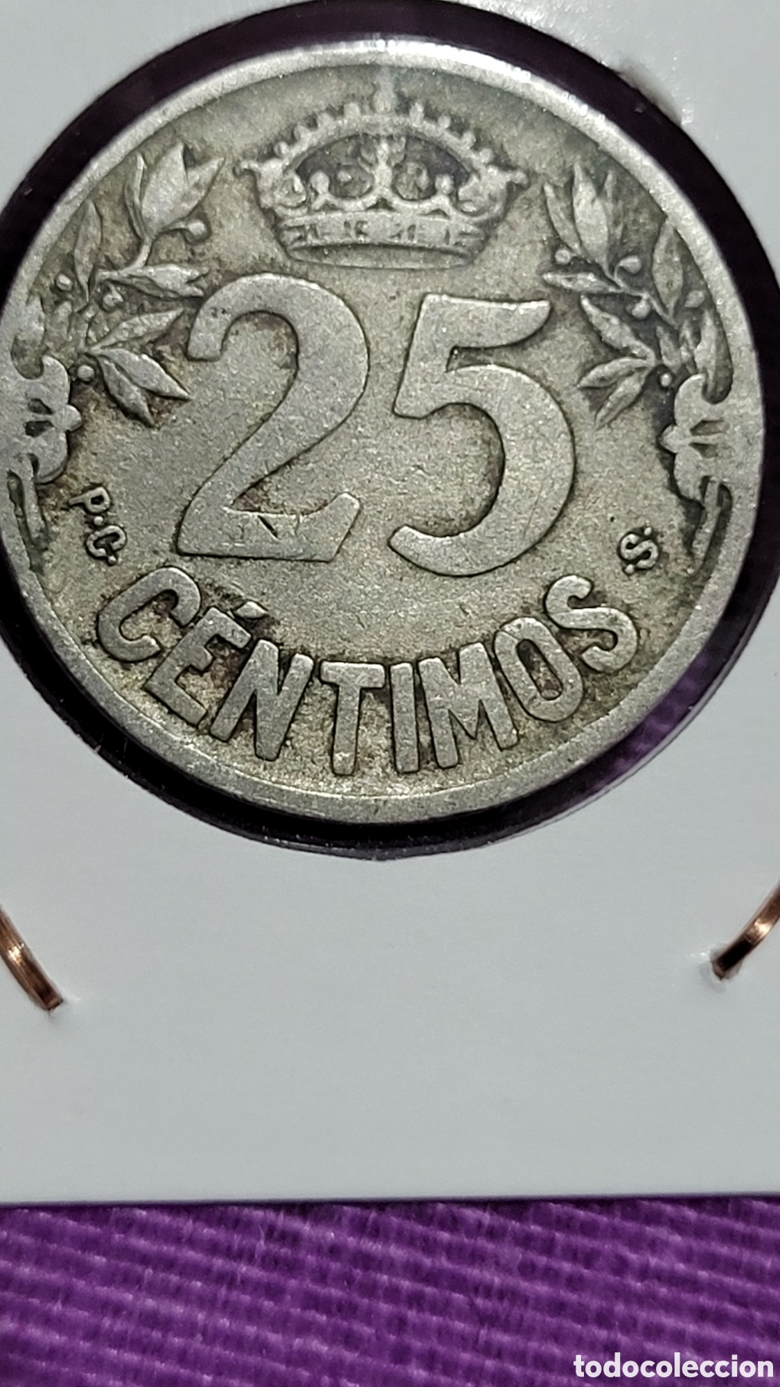 Monedas Rep&uacute;blica: Moneda 25 centimos Rep&uacute;blica Espa&ntilde;ola 1925 - Foto 2