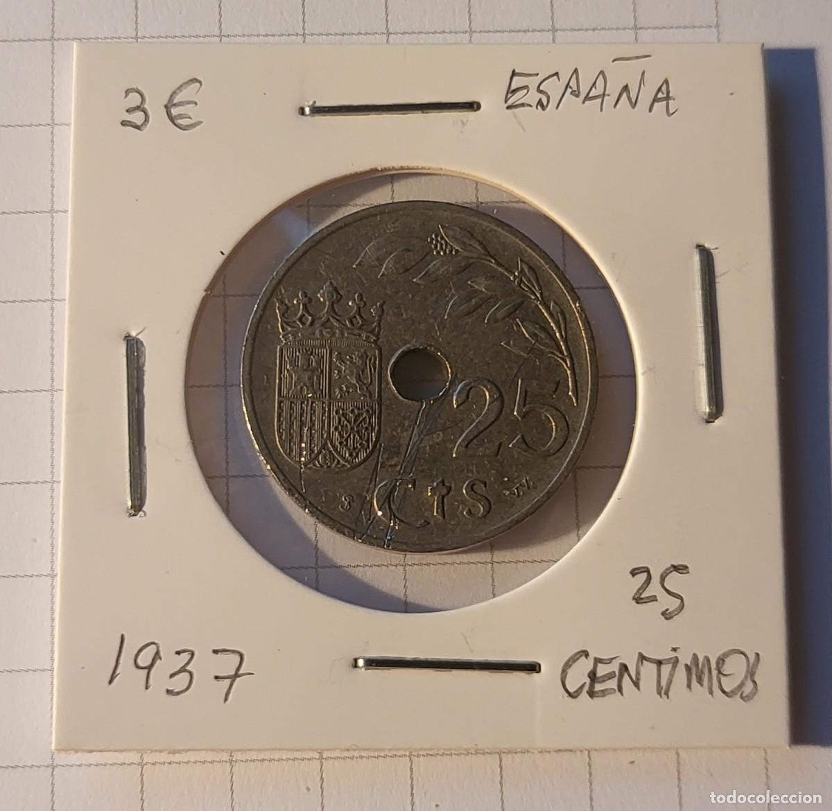 Monedas Rep&uacute;blica: MODEDA DE ESPA&Ntilde;A 1937 25 CENTIMOS - Foto 1