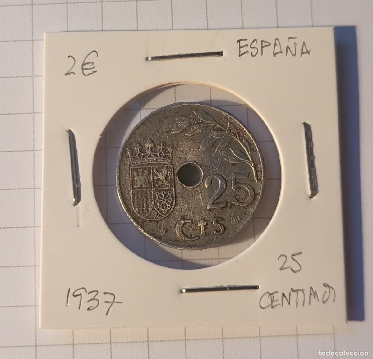Monedas Rep&uacute;blica: MODEDA DE ESPA&Ntilde;A 1937 25 CENTIMOS - Foto 1