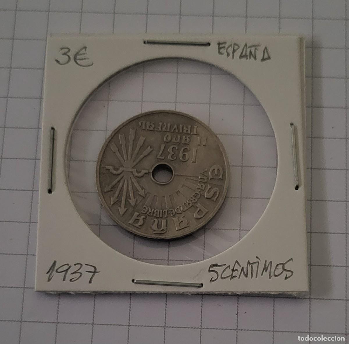 Monedas Rep&uacute;blica: MONEDA DE ESPA&Ntilde;A 1937 5 CENTIMOS - Foto 1