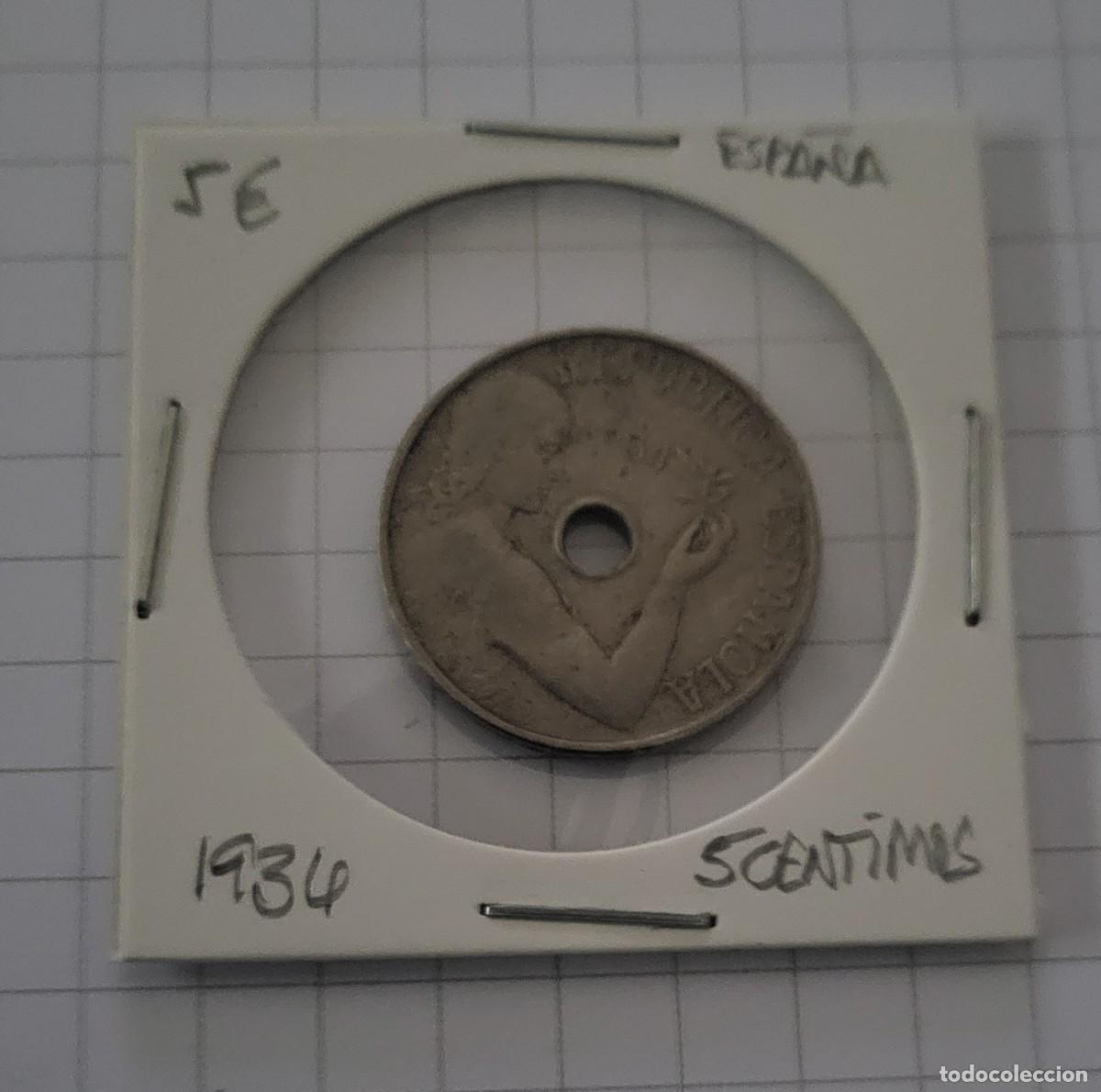 Monedas Rep&uacute;blica: MONEDA DE ESPA&Ntilde;A 1934 5 CENTIMOS - Foto 1