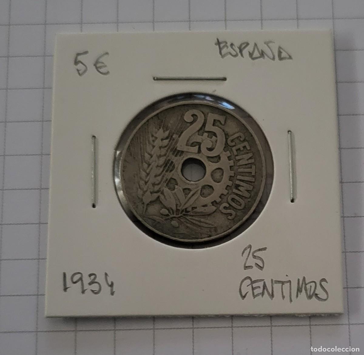 Monedas Rep&uacute;blica: MONEDA DE ESPA&Ntilde;A 1934 25 CENTIMOS - Foto 1