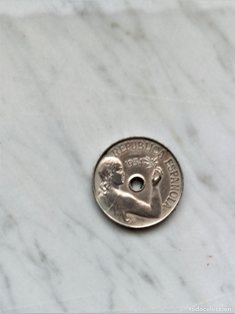 Monedas Rep&uacute;blica: 25 centimos centimos de 1934 de Madrid. - Foto 1