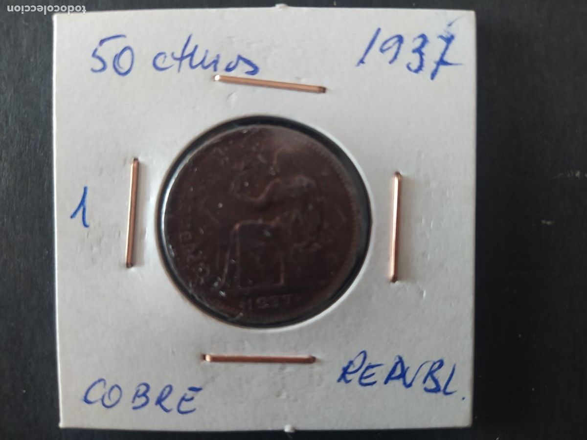 Monedas Rep&uacute;blica: 50 CENTIMOS 1937. REP&Uacute;BLICA - Foto 1