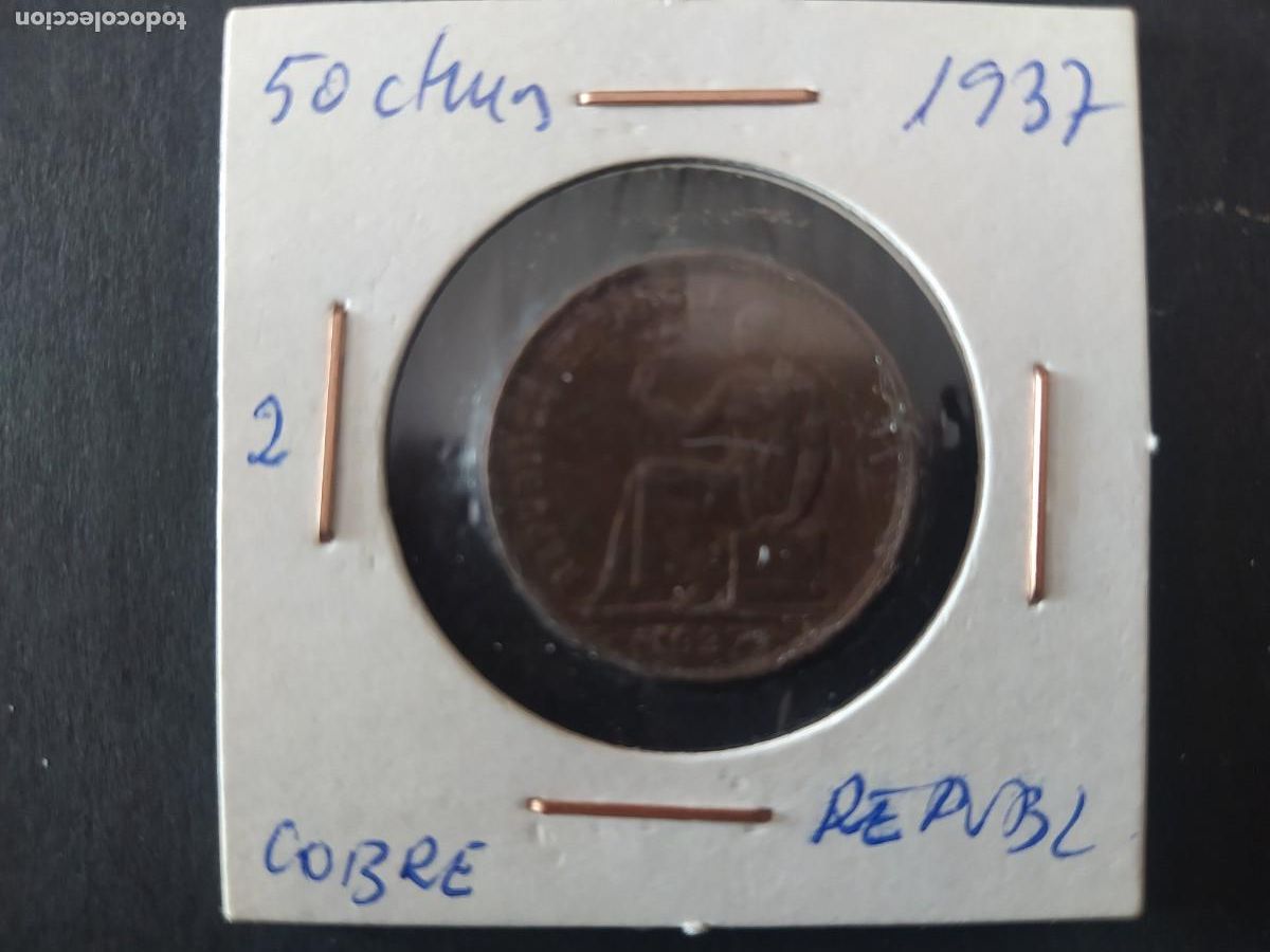 Monedas Rep&uacute;blica: 50 CENTIMOS 1937. REP&Uacute;BLICA - Foto 1