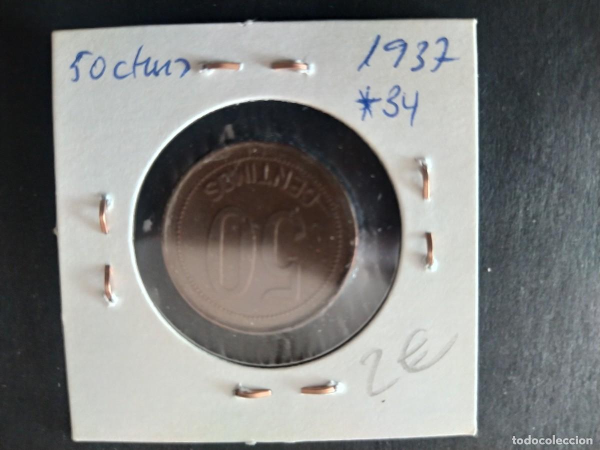 Monedas Rep&uacute;blica: 50 CENTIMOS 1937. REP&Uacute;BLICA - Foto 2