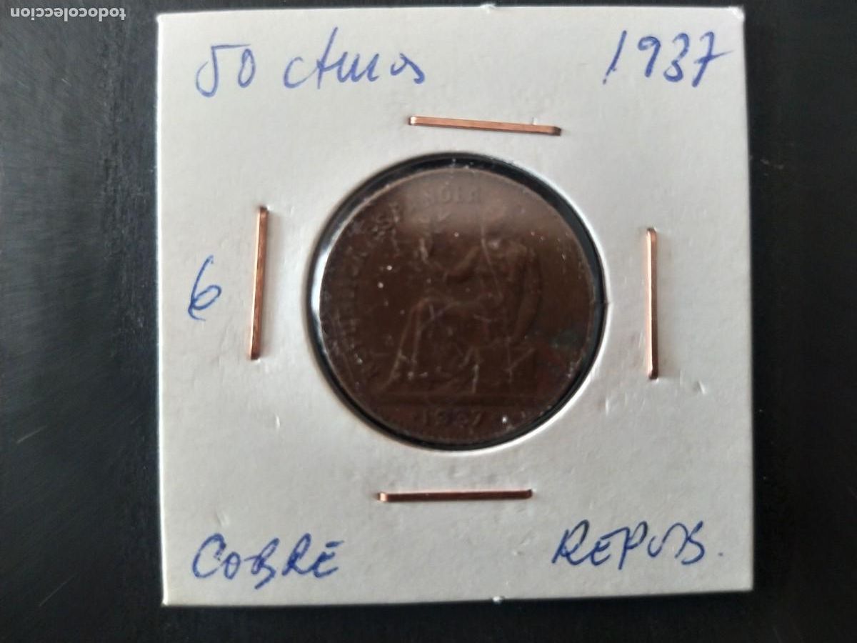 Monedas Rep&uacute;blica: 50 CENTIMOS 1937. REP&Uacute;BLICA - Foto 1