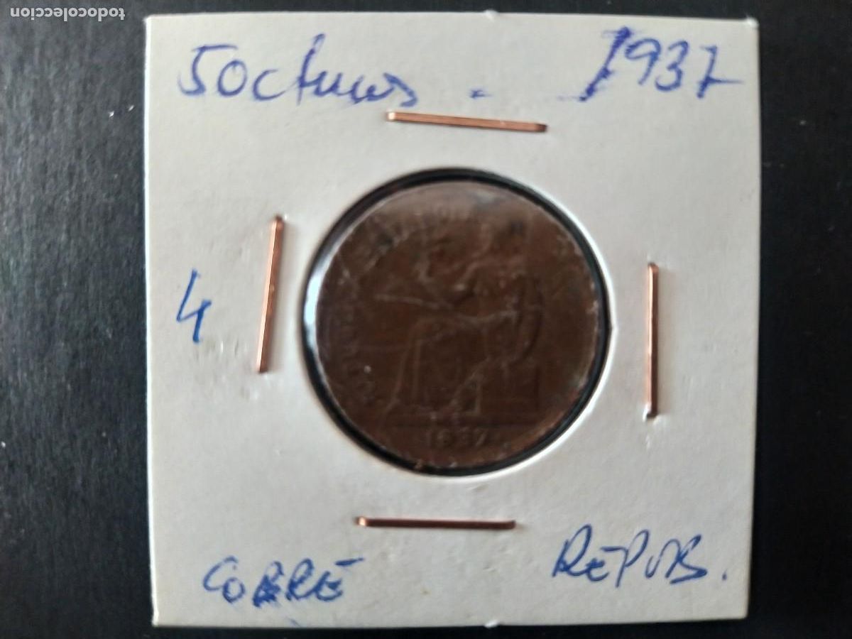 Monedas Rep&uacute;blica: 50 CENTIMOS 1937. REP&Uacute;BLICA - Foto 1