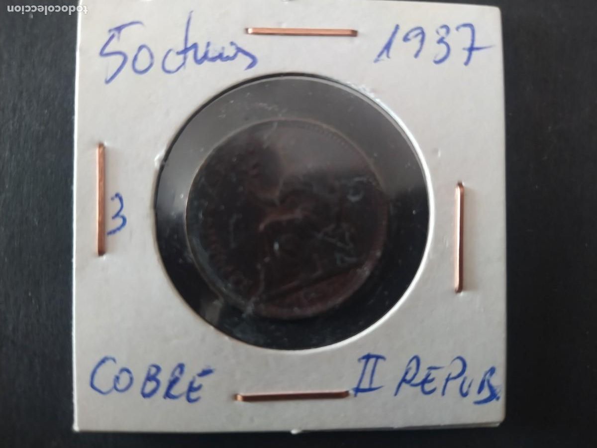 Monedas Rep&uacute;blica: 50 CENTIMOS 1937. REP&Uacute;BLICA - Foto 1