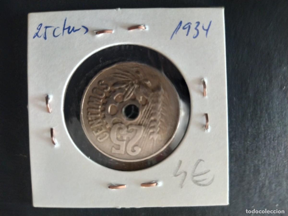 Monedas Rep&uacute;blica: 25 CENTIMOS 1934. - Foto 2