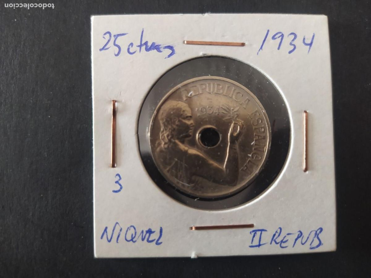 Monedas Rep&uacute;blica: 25 CENTIMOS 1934. - Foto 1