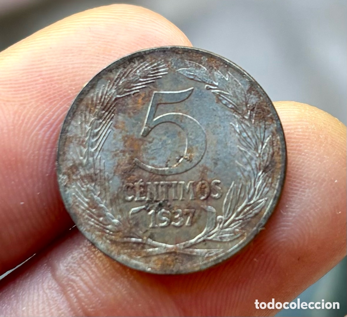 Monedas Rep&uacute;blica: Moneda 5 Centimos 1937 Republica. Hierro - Foto 2