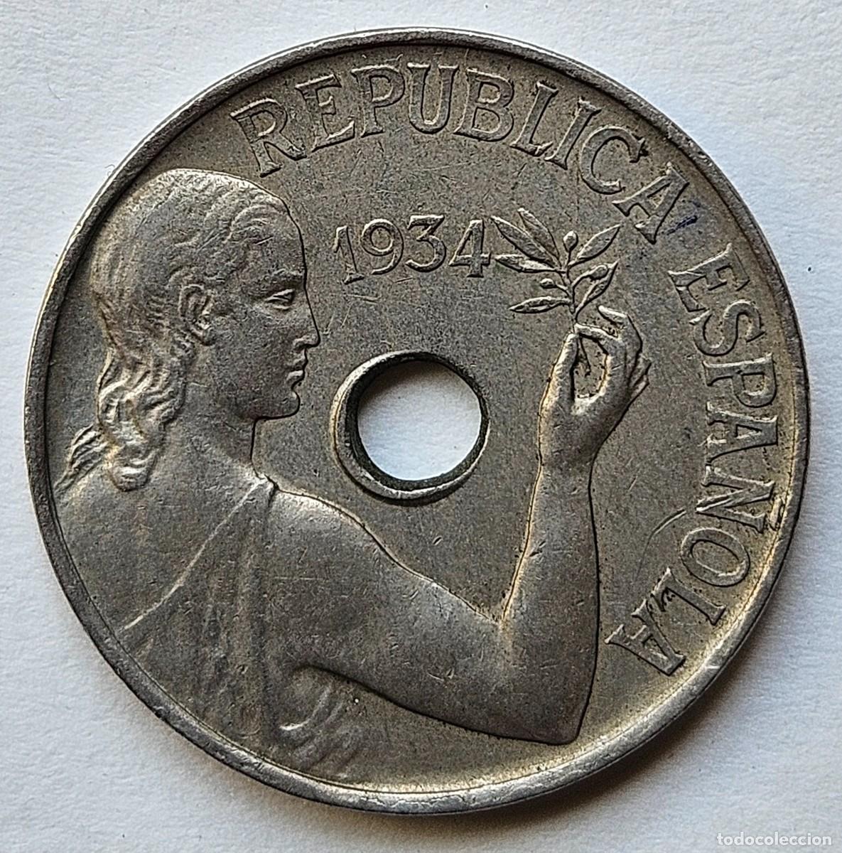 Monedas Rep&uacute;blica: Espa&ntilde;a, 25 centimos 1934, 2&ordf; Rep&uacute;blica - Foto 1