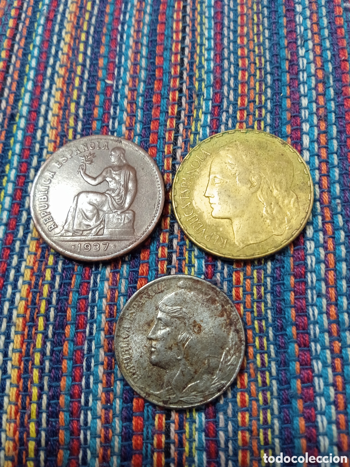 Monedas República: X- 5 y 50 CÉNTIMOS UNA PESETA SEGUNDA REPUBLICA GUERRA CIVIL