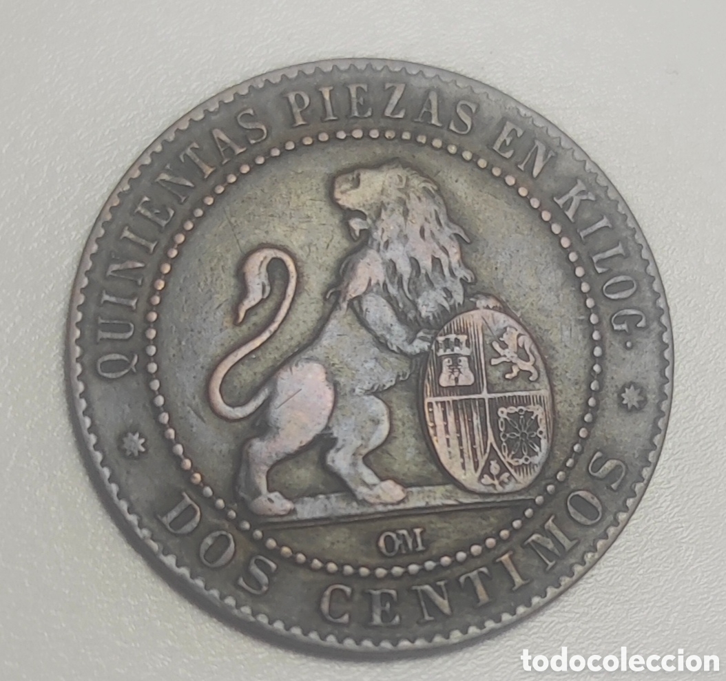 Monedas Rep&uacute;blica: 1870 Gobierno Provisional 2 c&eacute;ntimos OM - Foto 2