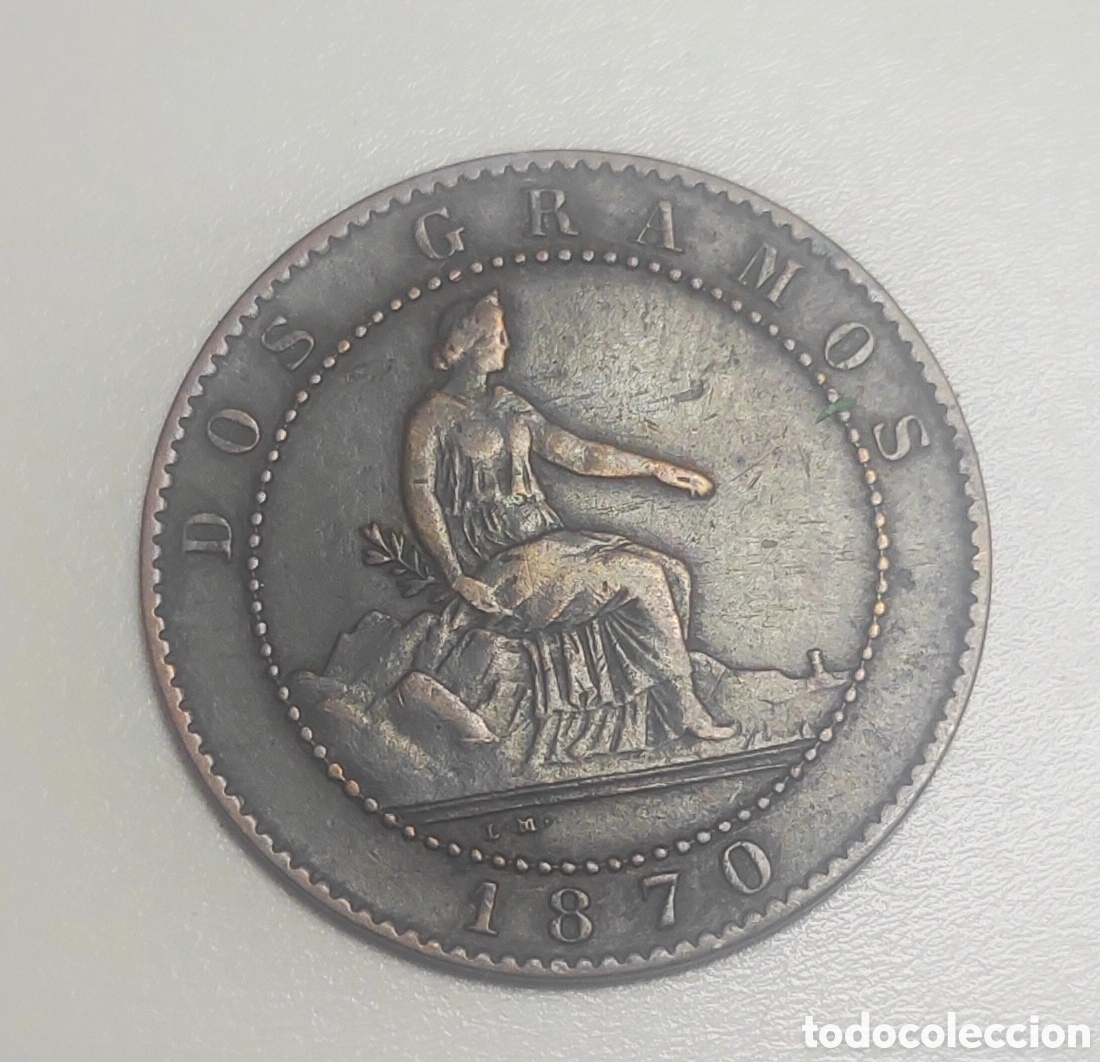 Monedas Rep&uacute;blica: 1870 Gobierno Provisional 2 c&eacute;ntimos OM - Foto 1