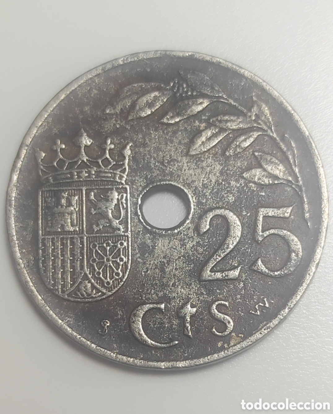 Monedas Rep&uacute;blica: Moneda 25 c&eacute;ntimos 1937 - Foto 2
