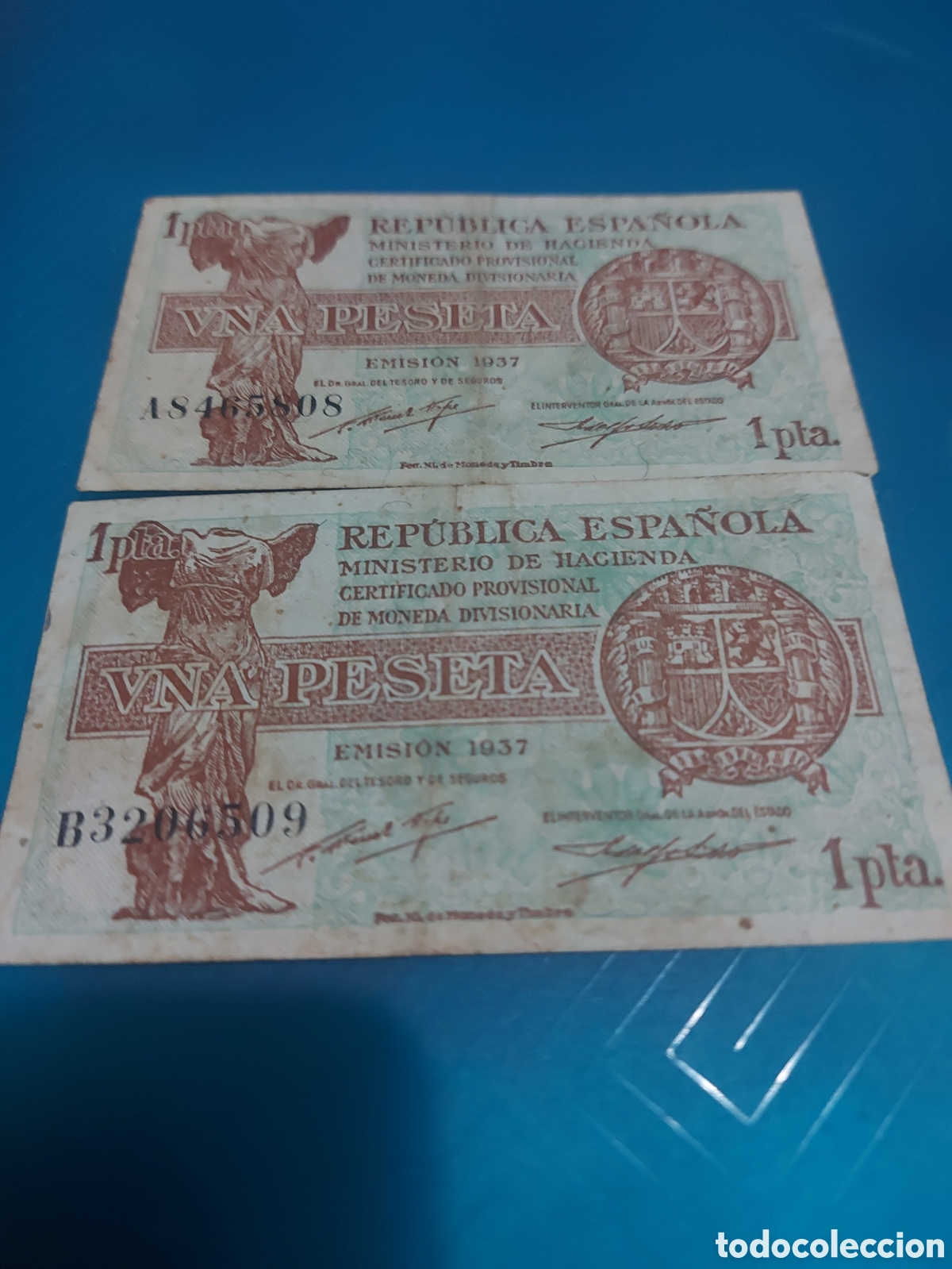 Monedas Rep&uacute;blica: 2 billetes serie A yB Spain - Foto 1