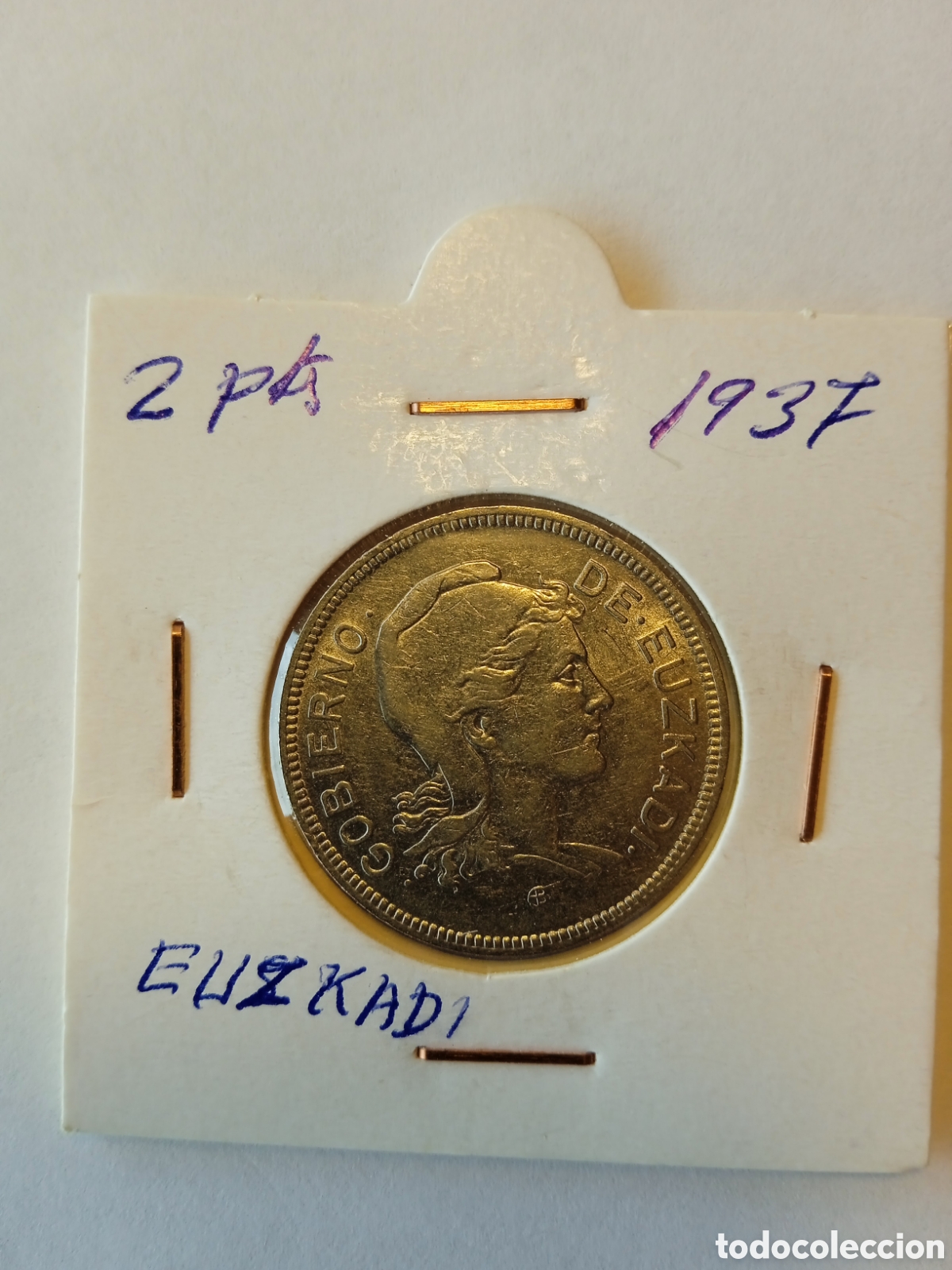 Monedas Rep&uacute;blica: 2 pesetas Euskadi 1937 - Foto 2