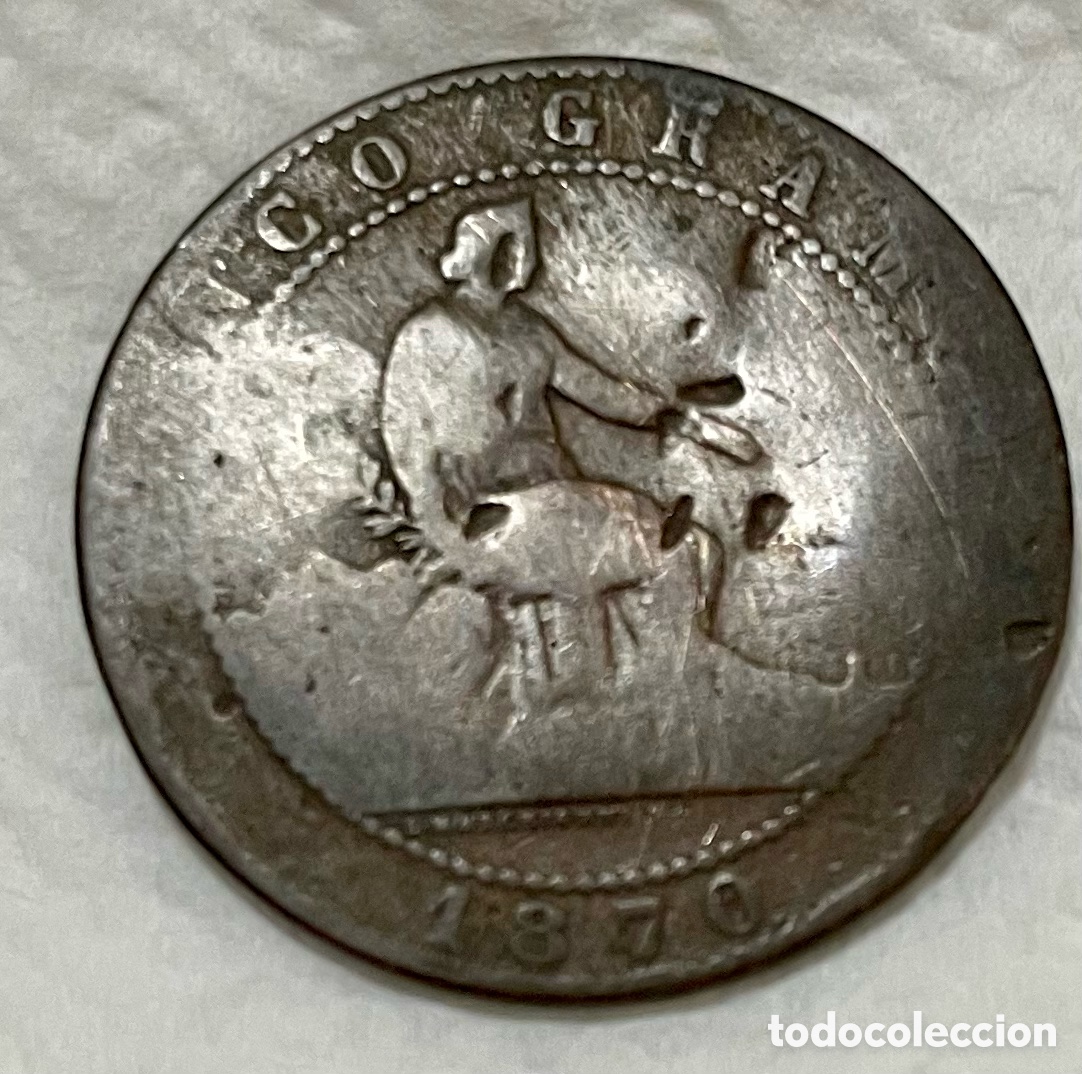 Monedas Rep&uacute;blica: MONEDA, ESPA&Ntilde;A, PROVISIONAL 5 Centimos - 1870 - Foto 2