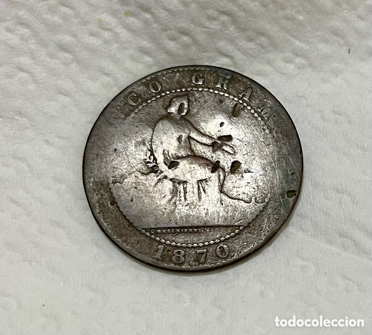 Monedas Rep&uacute;blica: MONEDA, ESPA&Ntilde;A, PROVISIONAL 5 Centimos - 1870 - Foto 4