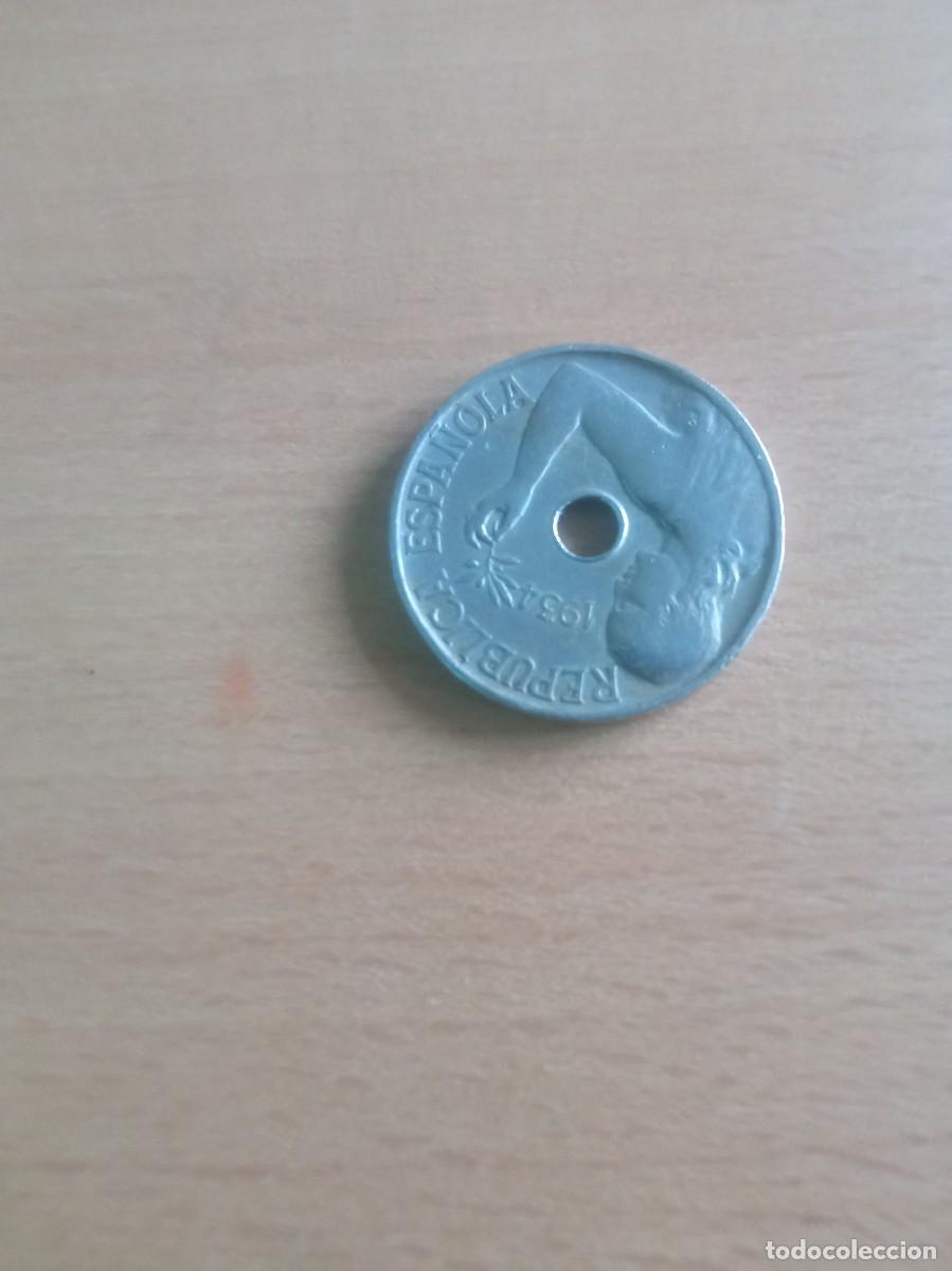 Monedas Rep&uacute;blica: 25 c&eacute;ntimos 1934 Espa&ntilde;a - Foto 2