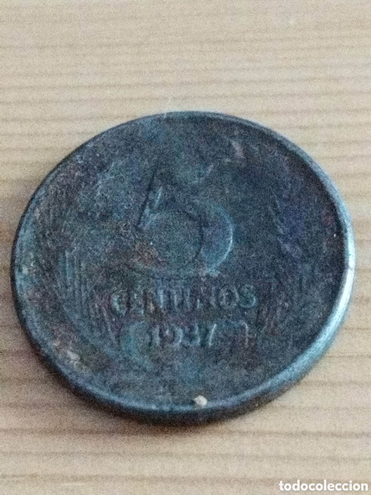 Monedas Rep&uacute;blica: Moneda de 5 c&eacute;ntimos de 1937 republica - Foto 2