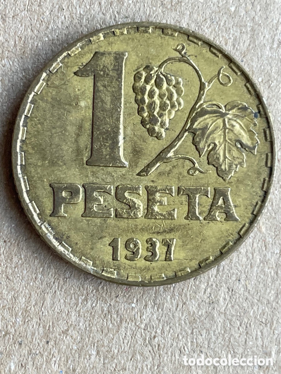 Monedas Rep&uacute;blica: Moneda de 1 peseta 1937 - Foto 2