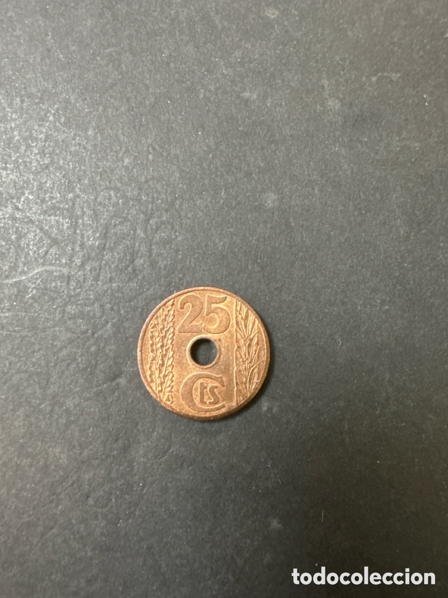 Monedas Rep&uacute;blica: Moneda de 25 c&eacute;ntimos 1938 - Foto 2
