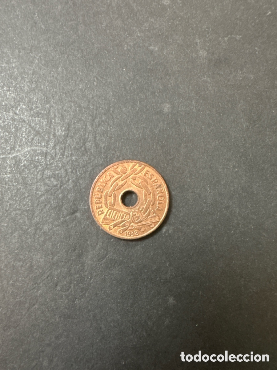 Monedas Rep&uacute;blica: Moneda de 25 c&eacute;ntimos 1938 - Foto 1