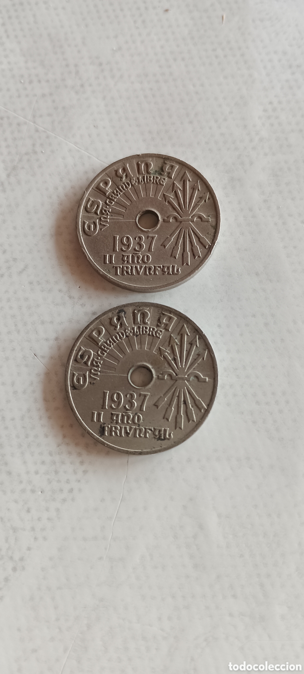 Monedas Rep&uacute;blica: Monedas Espa&ntilde;a de 25 c&eacute;ntimos 1937. - Foto 2