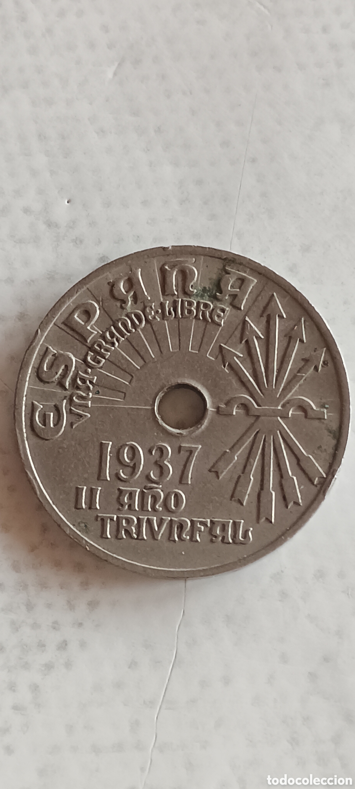 Monedas Rep&uacute;blica: Monedas Espa&ntilde;a de 25 c&eacute;ntimos 1937. - Foto 5