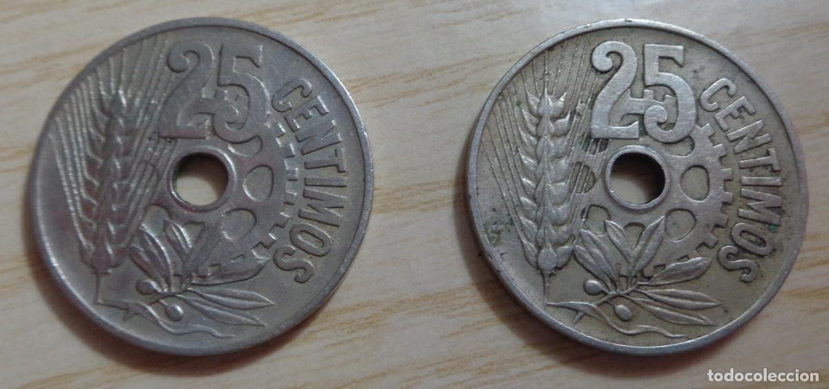 Monedas Rep&uacute;blica: LOTE DE 2 MONEDAS DE 25 CENTIMOS 1934 - Foto 2