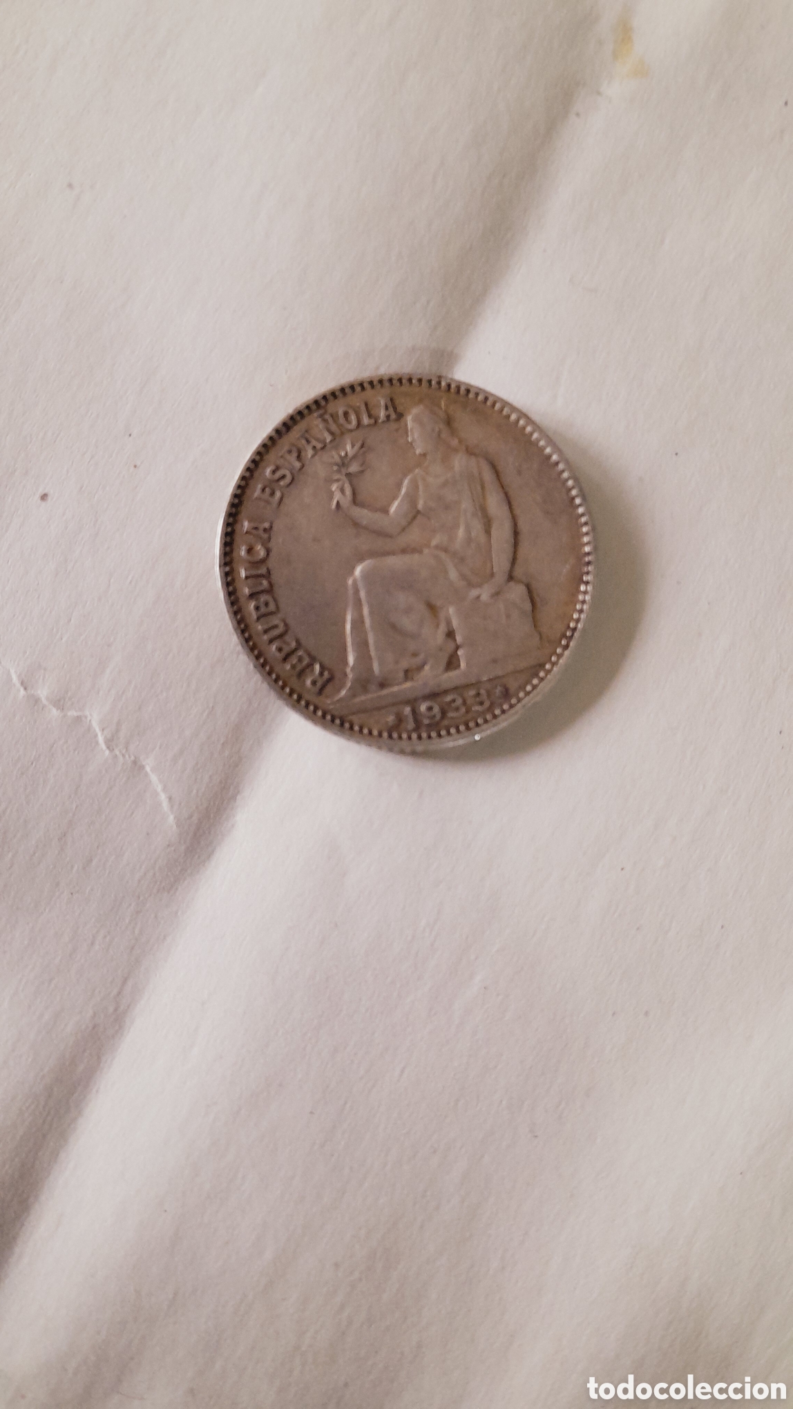 Monedas Rep&uacute;blica: Una Peseta 1933 plata - Foto 1