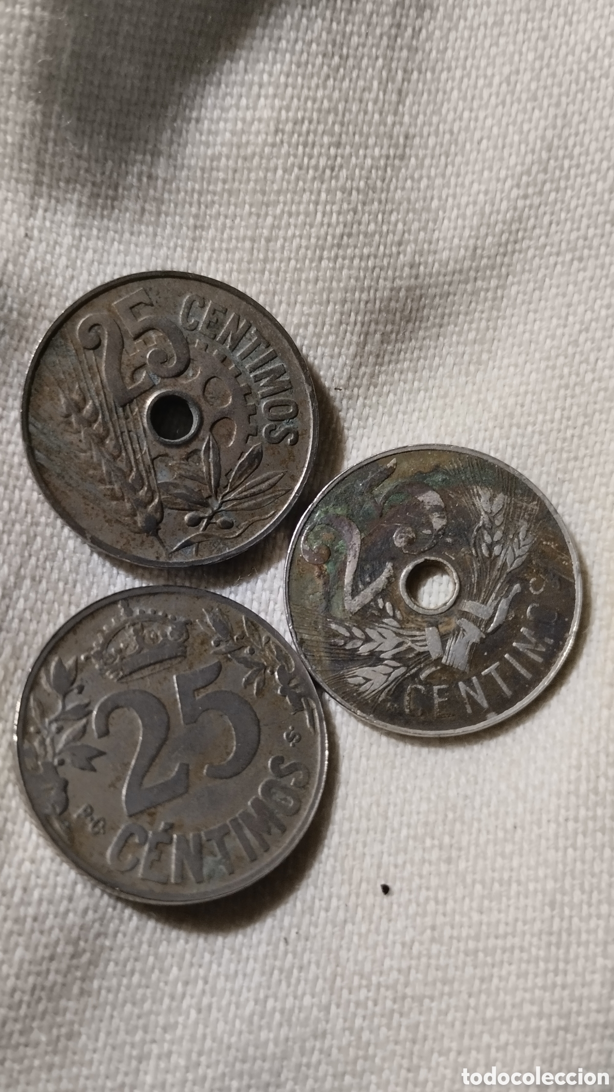 Monedas Rep&uacute;blica: 3 MONEDAS DE 25 CENTIMOS (1925,1927 Y 1934) - Foto 2