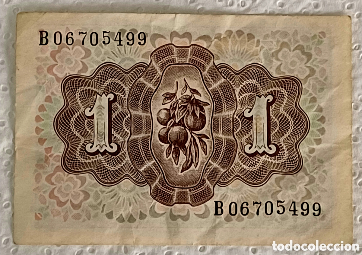 Monedas Rep&uacute;blica: Billete 1pta del 1948 Dama de Helche error. - Foto 2