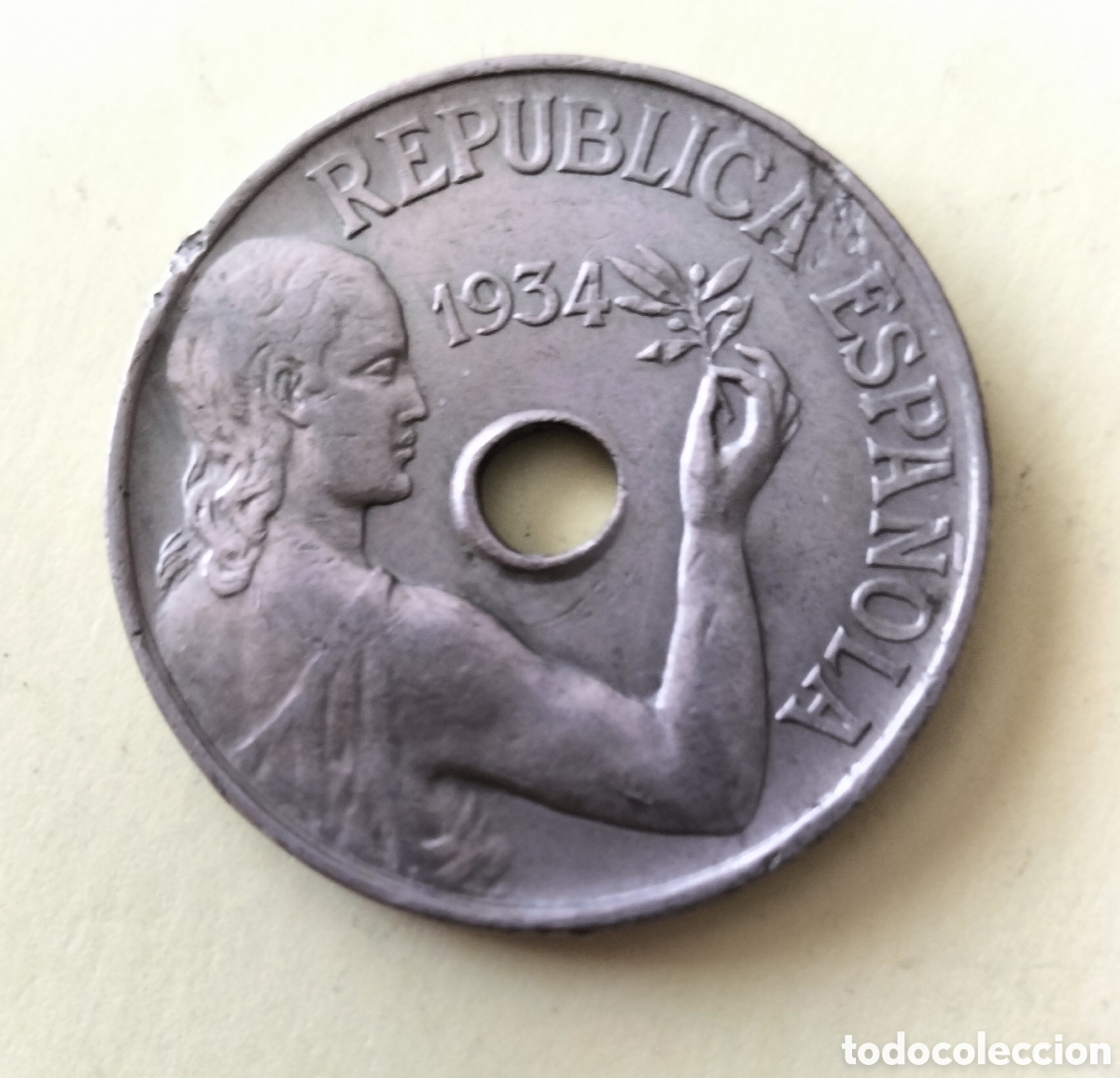 Monedas Rep&uacute;blica: 25 C&eacute;ntimos 1934 Espa&ntilde;a. - Foto 1