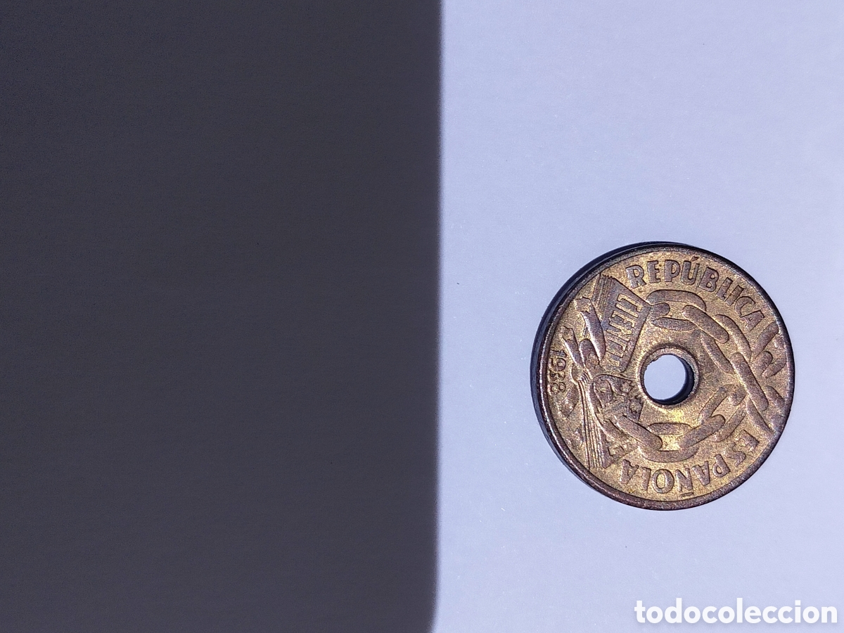 Monedas Rep&uacute;blica: 25 c&eacute;ntimos 1938 , Rep&uacute;blica Espa&ntilde;ola - Foto 2