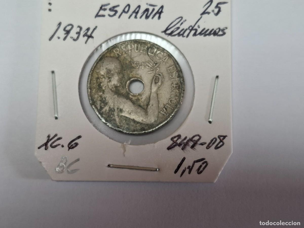 Monedas Rep&uacute;blica: 25 CENTIMOS de 1934 XC 6 ESPA&Ntilde;A en BC - Foto 1