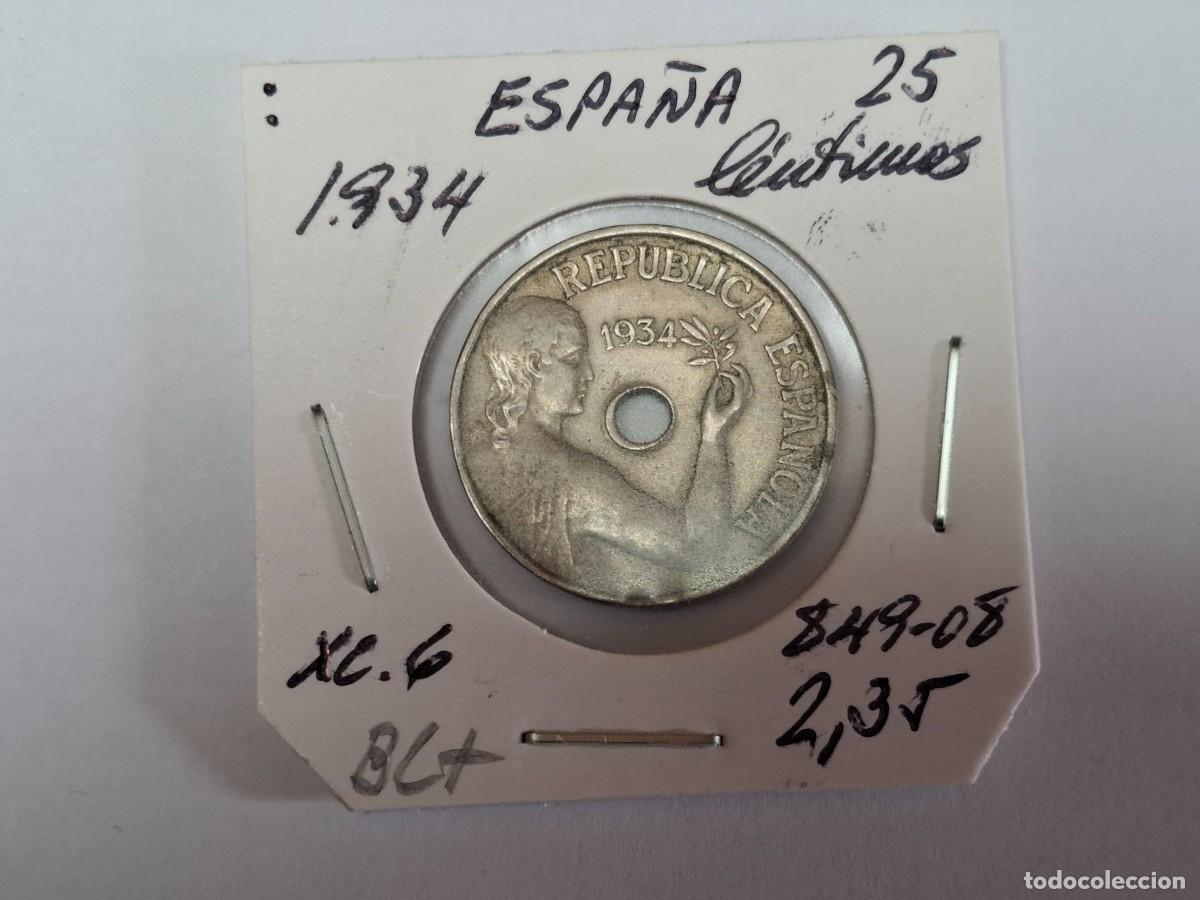 Monedas Rep&uacute;blica: 25 CENTIMOS de 1934 XC 6 ESPA&Ntilde;A en BC+ - Foto 1