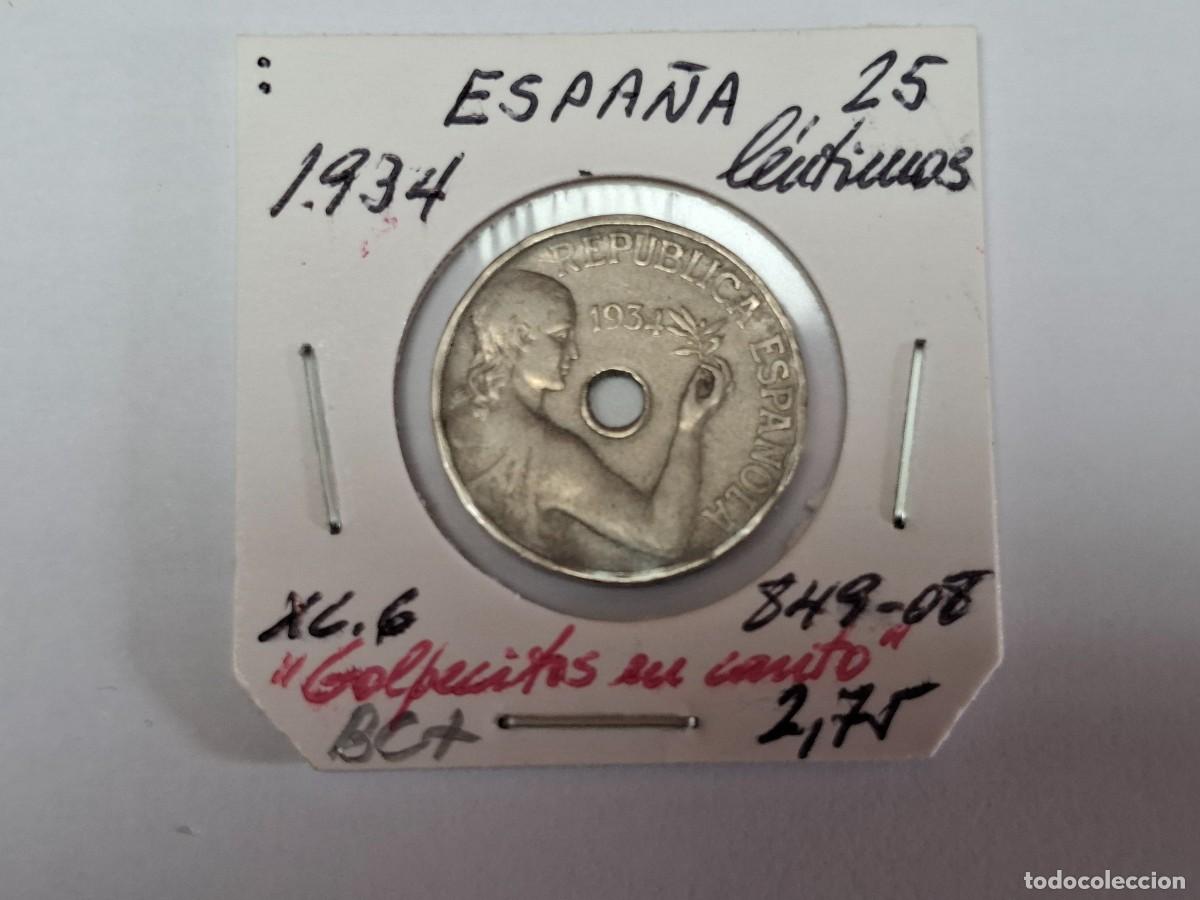 Monedas Rep&uacute;blica: 25 CENTIMOS de 1934 XC 6 ESPA&Ntilde;A en BC+ - Foto 1