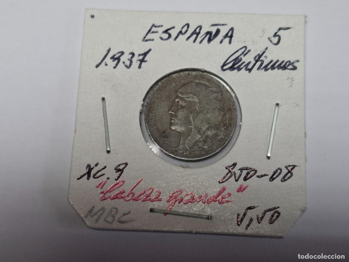 Monedas Rep&uacute;blica: 5 CENTIMOS de 1937 XC 9 ESPA&Ntilde;A en MBC - Foto 1