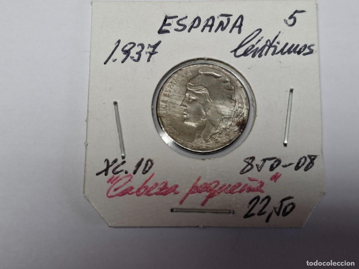 Monedas Rep&uacute;blica: 5 CENTIMOS de 1937 XC 10 ESPA&Ntilde;A en MBC+ - Foto 1
