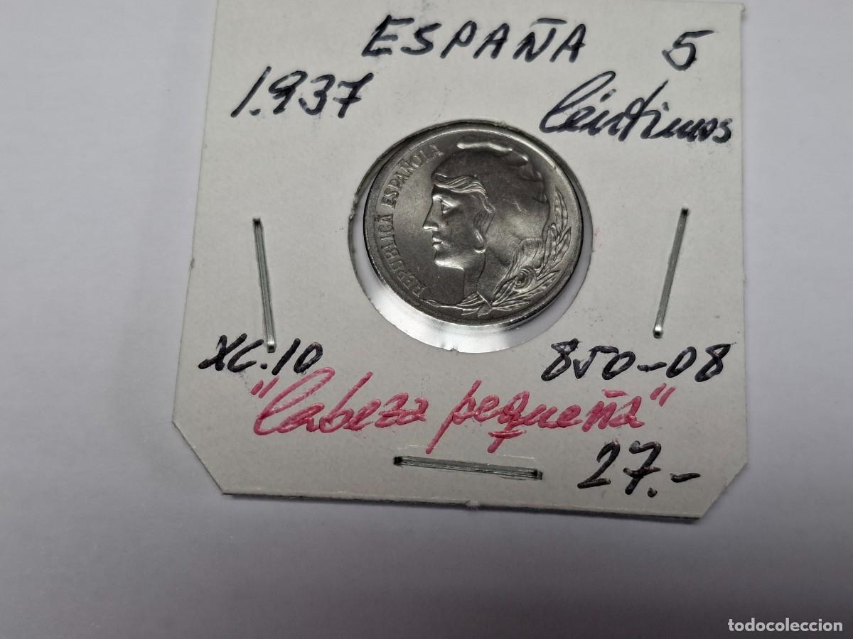 Monedas Rep&uacute;blica: 5 CENTIMOS de 1937 XC 10 ESPA&Ntilde;A en EBC+ - Foto 1