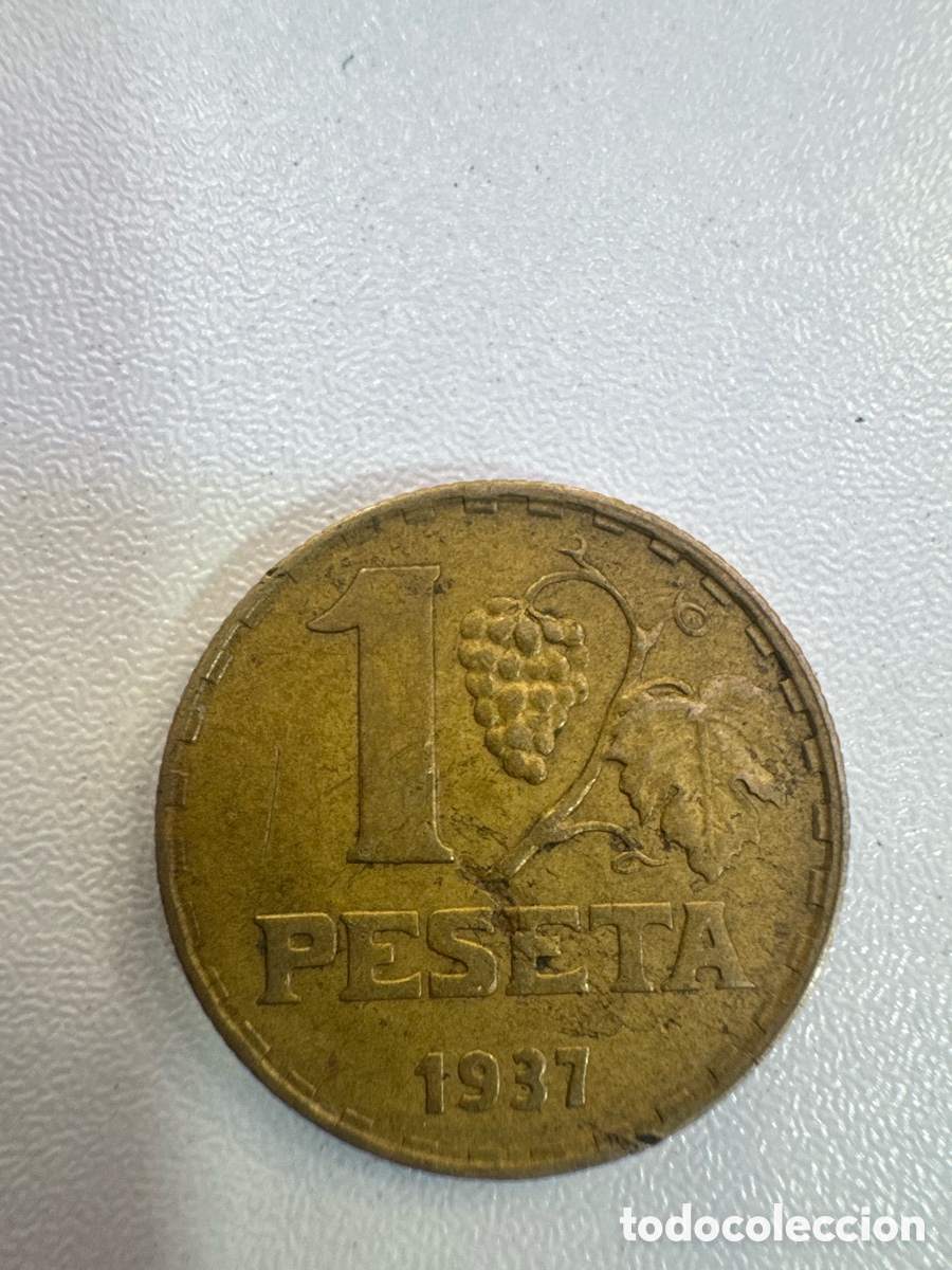 Monedas Rep&uacute;blica: 1 peseta 1937 Espa&ntilde;a - Foto 1