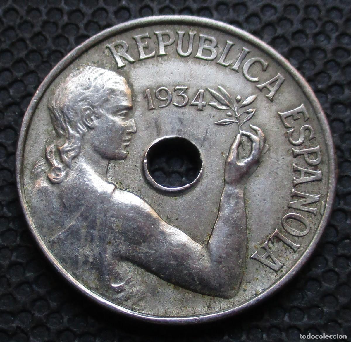 Monedas Rep&uacute;blica: 25 CENTIMOS 1934 -II Rep&uacute;blica- (Ref. 1) - Foto 1