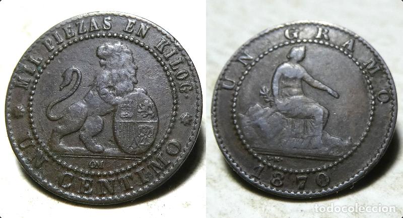 Monedas Rep&uacute;blica: MONEDA DE 1 CENTIMO DE 1870. GOBIERNO PROVISIONAL - Foto 1