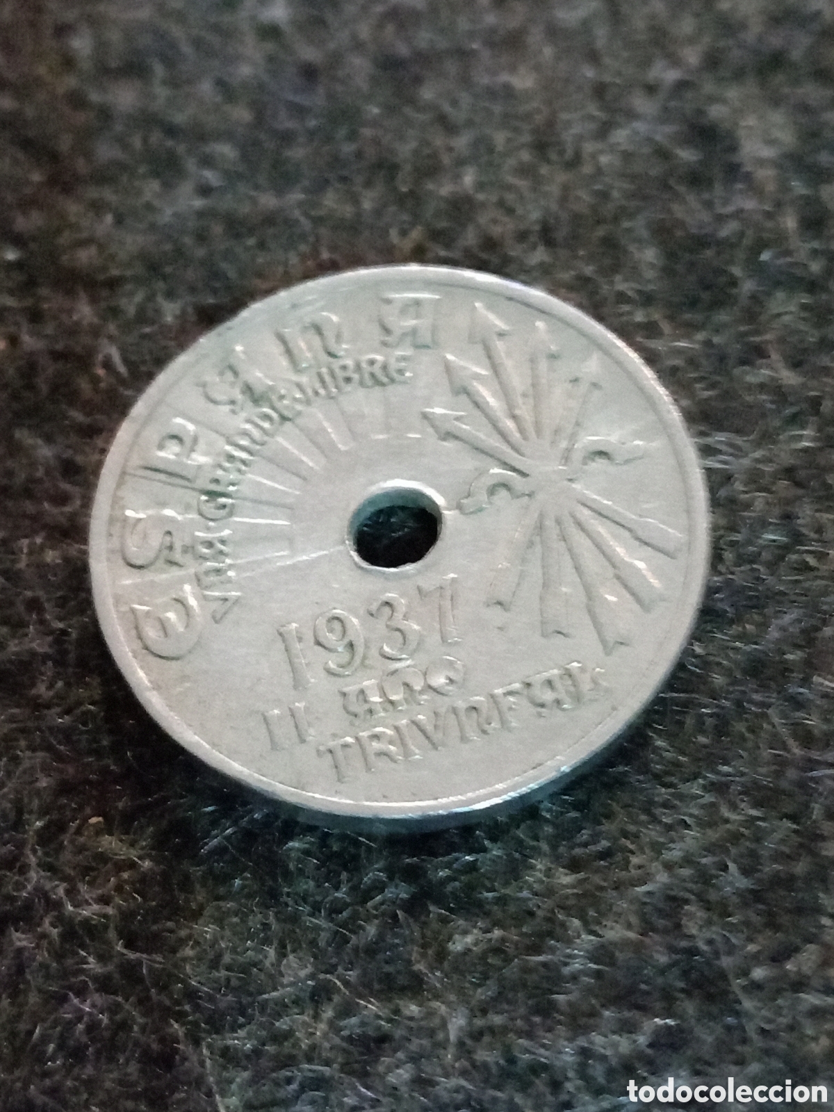 Monedas Rep&uacute;blica: Moneda de 25 c&eacute;ntimos del a&ntilde;o 1937 - Foto 2